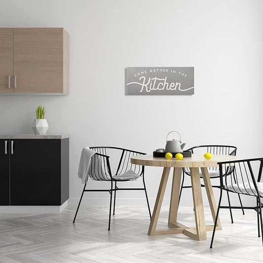 Stupell Industries Gather in The Kitchen Sign Rustic Family Phrase, Designed by Daphne Polselli Canvas Wall Art, 10 x 24, Grey