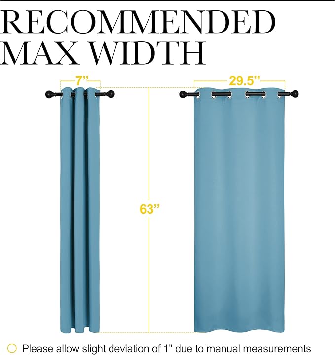 NICETOWN Thermal Insulated Curtains Blackout Draperies, Window Treatment Solid Grommet Room Darkening Drape Panels for Bedroom (Teal Blue, Set of 2 Panels, 34 by 63 inches Long)
