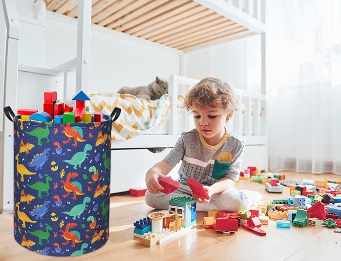 Dinosaur Kids Laundry Basket Baby Hamper Dinosaur Toy Storage Bin for Boys Room Decor Baby Nursery Hamper Gift Baskets for Bedroom Bathroom(Blue Dinosaur)