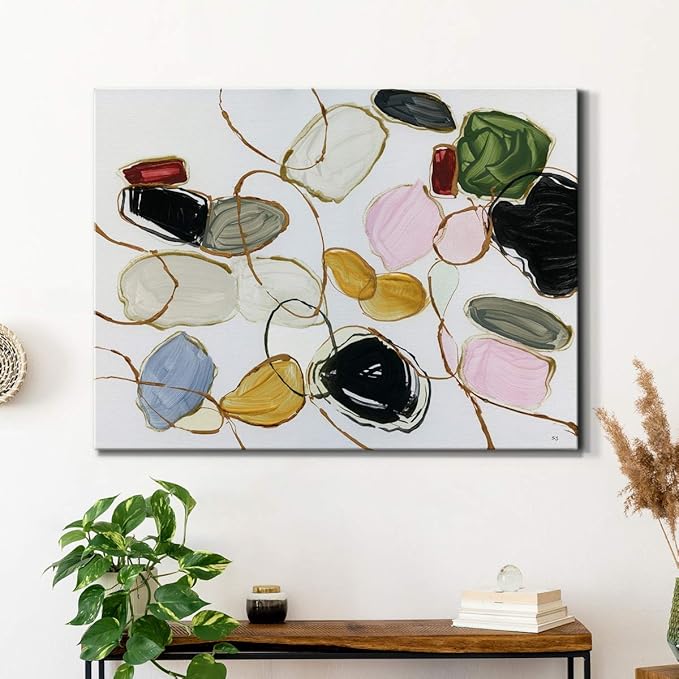 Renditions Gallery Canvas Wall Art Modern Paintings Decorations Colorful Brushstroke Jewels Abstract Watercolor Wall Hanging Artwork Prints for Bedroom Office Kitchen - 24"x36" LT33