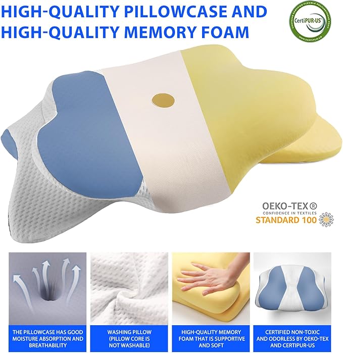 Memory Foam Cervical Pillow for Neck Pain,Ergonomic Memory Foam Pillow for Side,Back and Belly Sleepers with Breathable Pillowcase