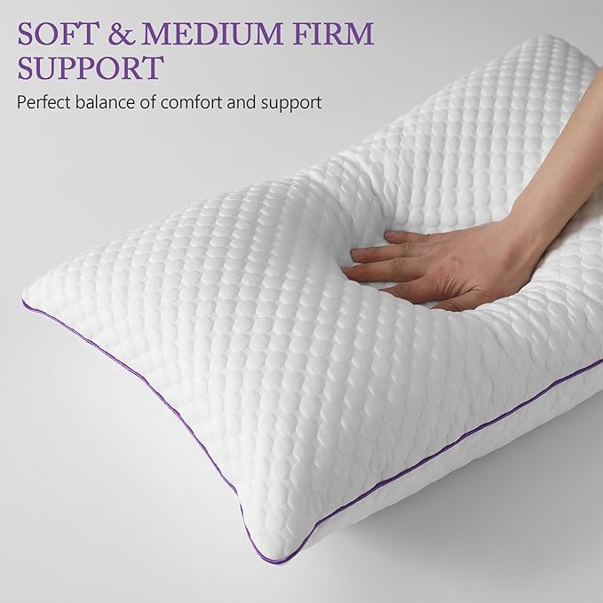 BPC Cooling Shredded Memory Foam Pillow Queen Size - Adjustable Medium Firm Pillow with Removable Cover Bed Pillows for Sleeping Side Stomach and Back Sleepers, CertiPUR-US