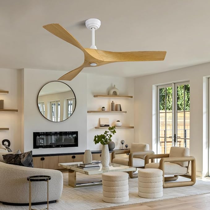 NicBex Ceiling Fan 52 Inch Ceiling Fan Without Light Ceiling Fans with 3 ABS Blades and Remote Control Reversible DC Motor Ceiling Fan for Bedroom, Living Room, Deep Natural