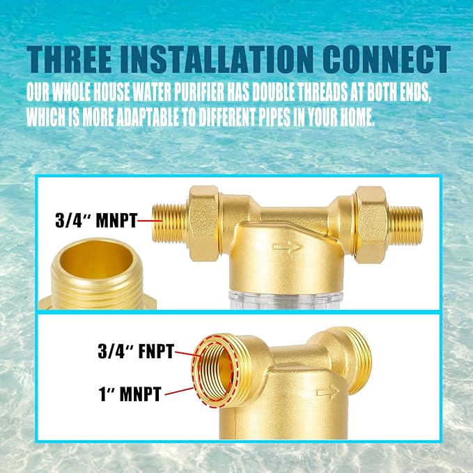WHC40 Sediment Filter,40 & 100 & 200 Micron Spin Down Water Sediment Filter,Reusable Whole House Sediment Water Filter, Pre-Filtration System for Well Water 1" MNPT + 3/4" FNPT + 3/4"MNPT
