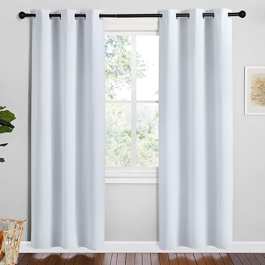 NICETOWN Room Darkening Draperies Curtains Panels, Greyish White, 2 Panels, 42 by 78, Window Treatment Thermal Insulated Grommet Room Darkening Curtains/Drapes for Bedroom