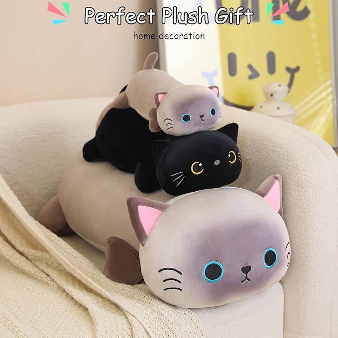 SQEQE Weighted Siamese Cat Plush, Weighted Siamese Cat Stuffed Animal for Anxiety, Cute Siamese Cat Plushies Soft Siamese Cat Pillow Toy Gift for Kids Adults 23.6 Inch, 3.1 lbs