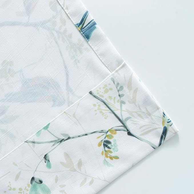 Leeva Tie Up Windows Curtains for Kitchen, Green Vivid Birds Printed Pattern Thermal Insulated Shades Curtain for Small Windows, 42x63 in, One Panel