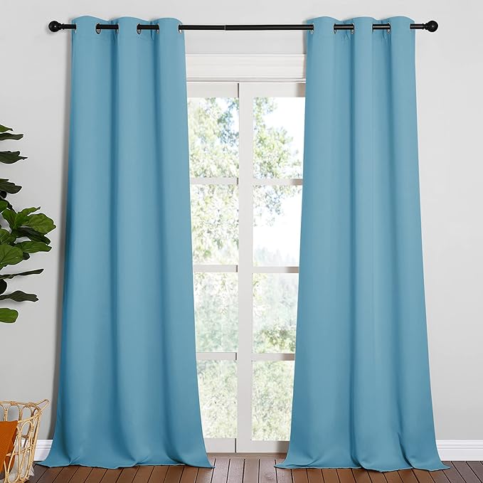 NICETOWN Room Darkening Curtain Panels - Toddler Boy Bedroom Drapes with Grommet, Energy Smart Window Treatment Curtains(Teal Blue, 42 inches W x 90 inches L, 2 Panels)