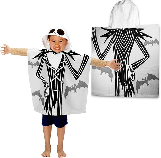 The Nightmare Before Christmas Nightmare Before Christmas Hooded Towel Travel Set for Kids - Bundle Bath Towel Poncho Plus Travel Bag, Stickers, More | Nightmare Before Christmas Bathroom Set
