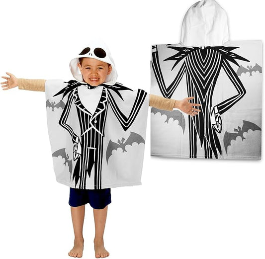 The Nightmare Before Christmas Nightmare Before Christmas Hooded Towel Travel Set for Kids - Bundle Bath Towel Poncho Plus Travel Bag, Stickers, More | Nightmare Before Christmas Bathroom Set