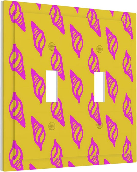 Beautiful Shell Multicolored Double Toggle Light Switch Covers 2 Gang Wall Plate Dual Decorative Switchplate Electrical Faceplate for Bathroom Country Kitchen Bedroom Decor, 4.9" x 5"