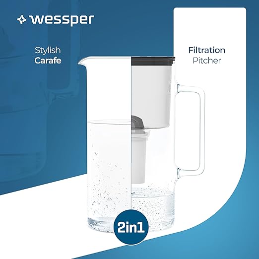 D2 Borosilicate Black Glass Water Filter Pitcher Crystal Clear Hydration 8-Cup Capacity | 2in1 Water Purifier Pitcher and Stylish Water Carafe | Efficient Filtration for Pure, Refreshing Water