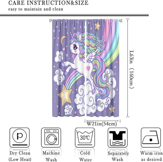 Kids Unicorn Curtains Purple Cartoon Rainbow Cartoon Room Blackout Curtains Boys Girls Baby Room Decor Curtains Living Room Decor 42x63 Inch 2 Panels