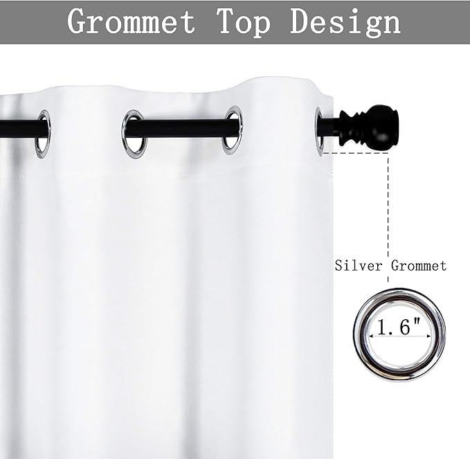 Solid White Grommet Valance for Windows 42X18 Inches Valance for Kitchen Blackout Curtain Valance for Living Room Short Straight Drape Valance for Bedroom Kids Room 1 Panel