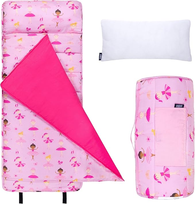 Wildkin Original Nap Mat with Reusable Pillow for Boys & Girls, Ideal for Sleepovers, Equipped with Hook & Loop Fastener, Made from Cotton Blend Materials - Nap Mat for Kids