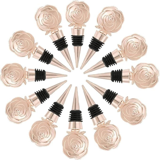 24PCS Wine and Beverage Rose Stopper Rose Gold Bottle Stoppers Keep Wine Fresh Holiday Party,Wedding Birthday Party Decor Wine Stoppers Wine Lovers Funny Gifts(24,Opp Rose Stopper)