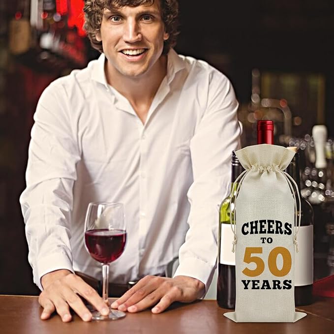 50 Years Old Birthday Gifts for Mom Wine Bag 50th Birthday Gifts for Men Cheers to 50 Years Decorations Wine Bottle Storage Bag 50th Anniversary for Couple Wine Accessories Gifts for Wine Lovers