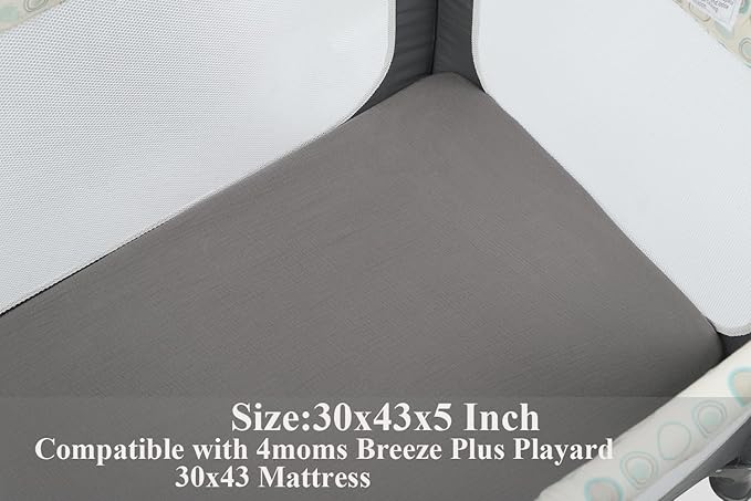 Muslin Pack and Play Sheets Fitted Compatible with 4moms Breeze Plus Playard and Other 30x43 Inch Large Playpen Mattress Snuggly Soft 100% Cotton Grey & Navy
