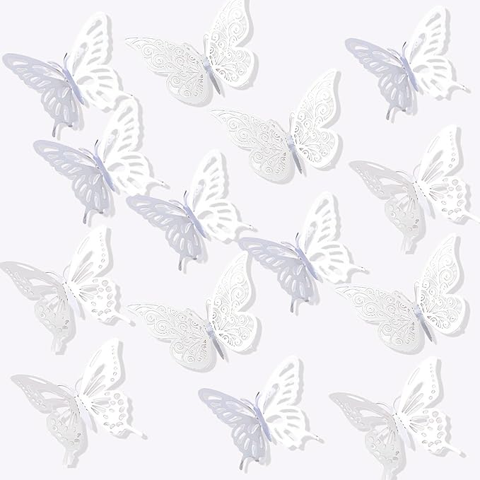 72Pcs 3D Butterfly Wall Decor 3 Sizes 3 Styles, Butterfly Decorations Party Birthday Cake Decoration, Removable Butterfly Wall Stickers for Kids Nursery Wedding Bedroom Room Decor(Silver)