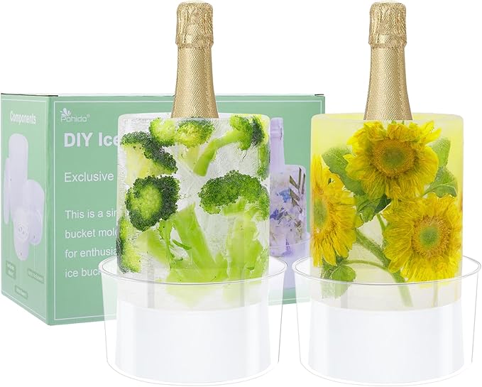 Wine Chiller Ice Mold, Acrylic DIY Ice Bucket Mold for Wine Champagne Whisky Beer Cocktail Beverage Cooling and Wedding Birthday Christmas Halloween Easter Party Any Theme or Holiday,2 Pack