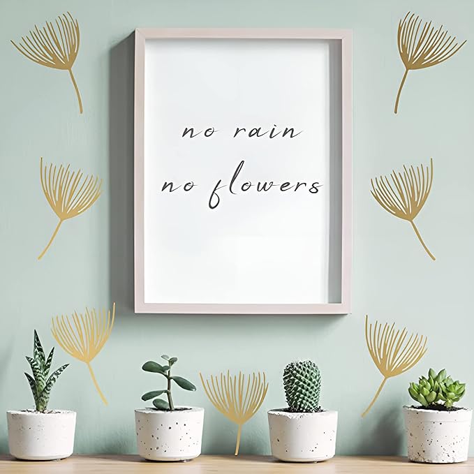 Golden Dandelion Wall Decals DIY Flowers Wall Stickers for Bedroom Living Room Office Home Wall Art Decor