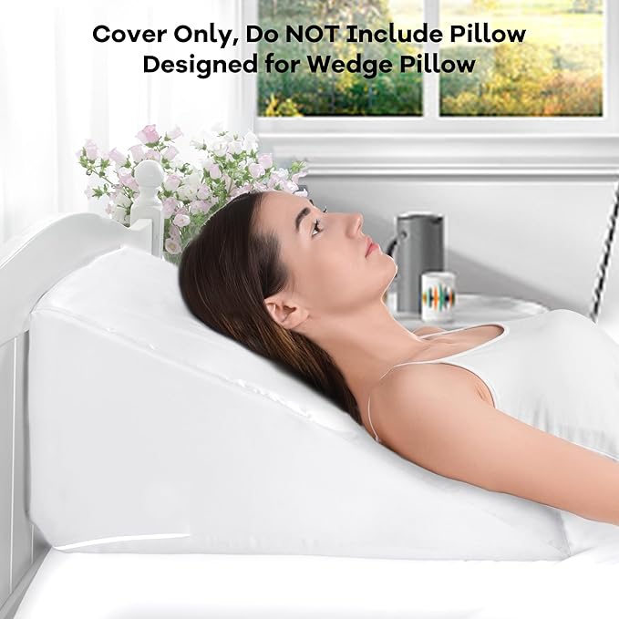 HOMBYS Satin Bed Wedge Pillow Cover Silky & Smooth Wedge Pillowcase 1 Pack 24x24x10, Soft & Breathable, Removable & Machine Washable-Zipper Design (Pillow Not Include),White