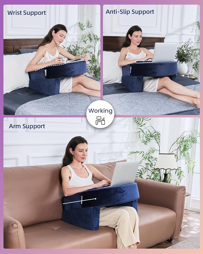 Weighted Idea Reading Pillow for Gaming, Meduim Gaming Pillow for Adult,Table Pillow with 2 Side Pockets for Gaming, Reading, Working Sitting in Bed Floor Sofa (Blue)