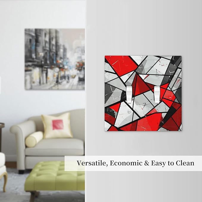 Red Gray Black White Geometric Double Toggle Light Switch Covers 2 Gang Wall Plate Dual Decorative Switchplate Electrical Faceplate for Bathroom Country Kitchen Bedroom Decor, 4.9" x 5"