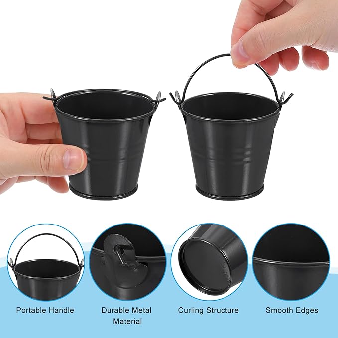PATIKIL 2.4"x2" Small Metal Buckets with Handle, 8 Pcs Mini Galvanized Bucket Colorful Easter Buckets for Crafts Party Favors Decoration, Black