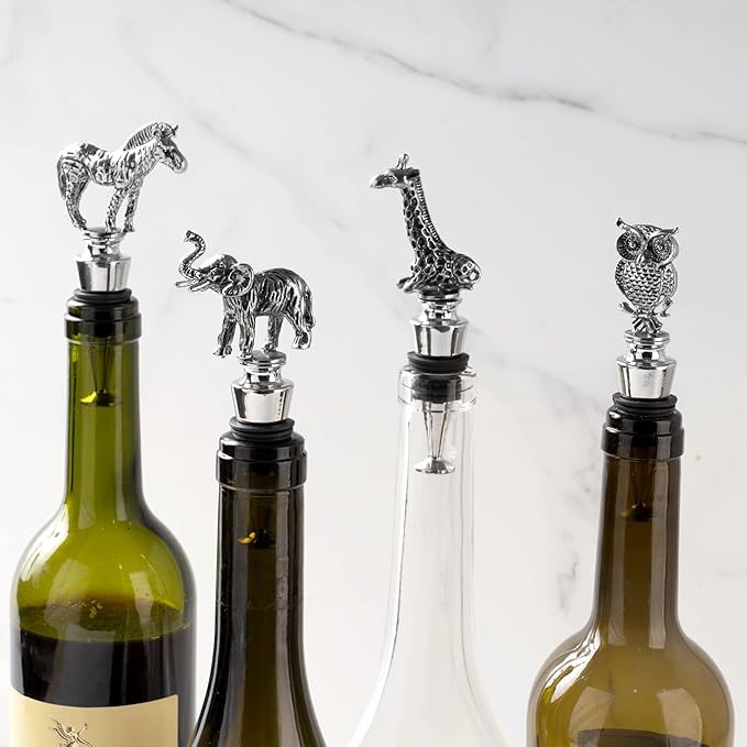 Homestia Wine Bottle Stoppers for Glass Bottles, Zebra Bottle Stopper Reusable Wine Corks Wine Tool, Zinc-Alloy Silicone Wine Stoppers, Wine Toppers with Decors