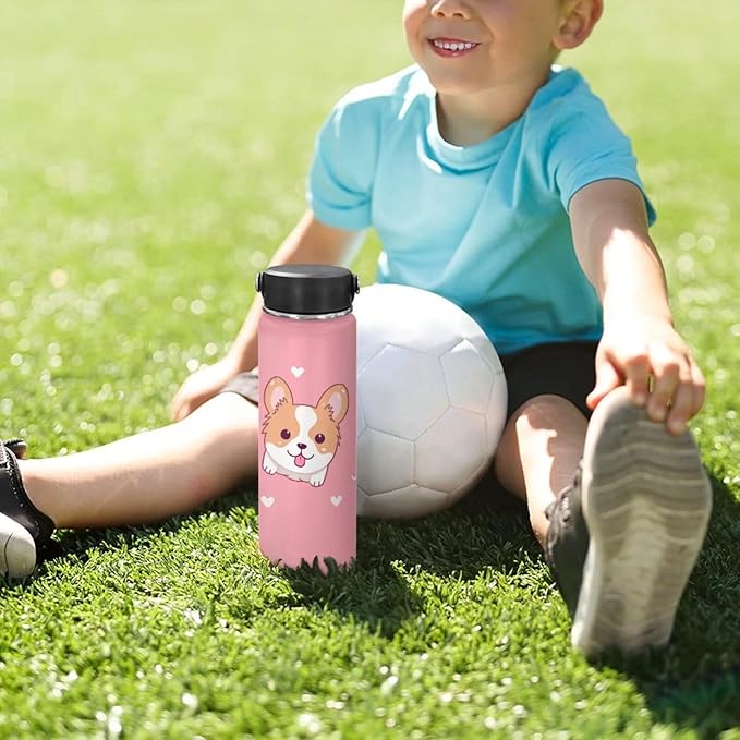 Corgi Insulated Water Bottle 20 oz Cute Dog Stainless Steel Sports Metal Water Flask Water Cup Mug Reusable Water Bottle Jug for Daily Use, Travel, School Kawaii Puppy Pink