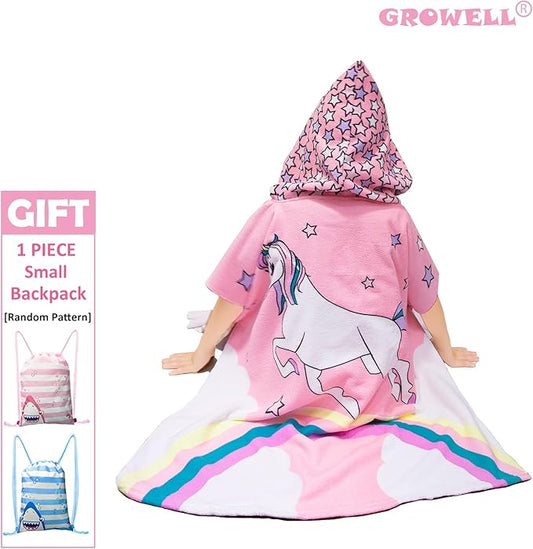Hooded Kids Beach Towels - Toddler Bath Towel Girls Boys Swim Cover-ups for Ages 4 to 10 Kids Pool Towels Quick Dry Lightweight Soft Microfiber Poncho 30x30 with Bag (Mermaid Unicorn)