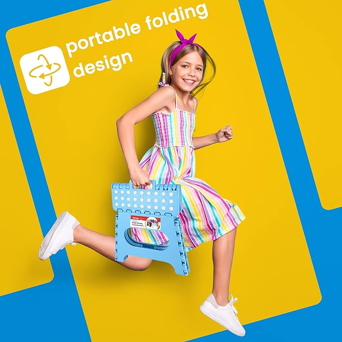 ACSTEP Folding Step Stool for Adults 11 Height Lightweight Plastic Stepping Stool Foldable Step Stool Hold up to 300lbs Non Slip Collapsible Stool Blue