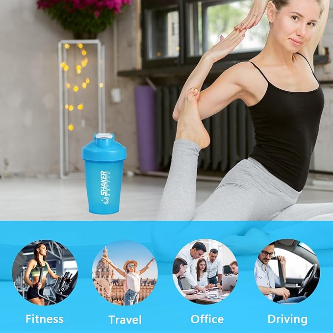 Shaker Bottle, 400ml Small Protein Shaker Cup with Mixing Ball for Smooth blending, Leak-Proof GYM Workout Water Bottles for protein& Smoothie Shake,Bpa Free (13oz / Blue)