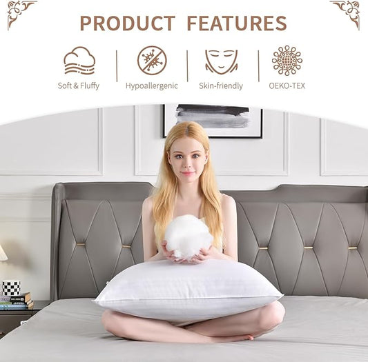 Cosmoluxe Bed Pillows for Sleeping 4 Pack, Hotel Collection Down Alternative Pillows Queen Size (20"x28") Set of 4 for Back, Stomach or Side Sleepers