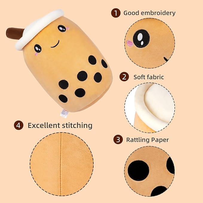 Niuniu Daddy Boba Plushies, 27.6 inches Jumbo Brown Bubble Tea Plush Toy with Big Eyes, Giant Soft Squishy Milk Tea Food Stuffed Animals for Kids, Huge Kawaii Cuddle Pillow
