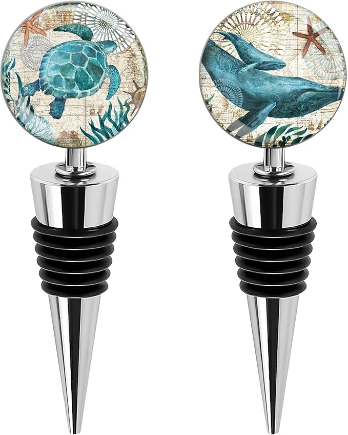 LIZIMANDU Wine Bottle Stoppers,Stainless Steel Wine Stoppers For Gifts, Bar, Holiday Party, Wedding(2-Turtles Whales)
