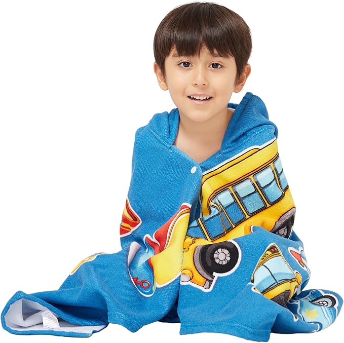 Hooded Towel for Toddlers 5-12 Years Boys Girls Kids Bath Pool Beach Towel Wrap Extra Large Soft Absorbent Beach Poncho(Cars XL)