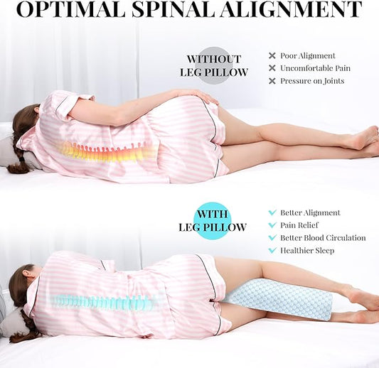 Knee Pillow for Side Sleepers Memory Foam Leg Pillows for Sleeping Yoga Bed Half Moon Bolster Pillow for Neck Pain Relief with Pillowcase 20.5x8x4.5 Inches(Cooling Blue, Standard Size)