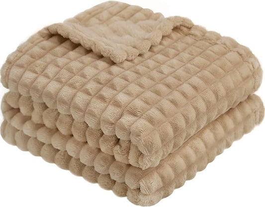 HOMRITAR Baby Blanket for Boys 3D Square Grid Design Super Soft Fuzzy Cozy Warm Toddler Blanket Plush Fluffy Receiving Blankets for Newborn Infant Nursery or Stroller Tan 30 x 40 Inch