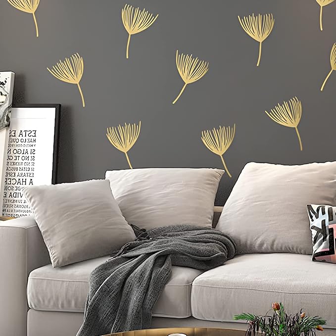 Golden Dandelion Wall Decals DIY Flowers Wall Stickers for Bedroom Living Room Office Home Wall Art Decor
