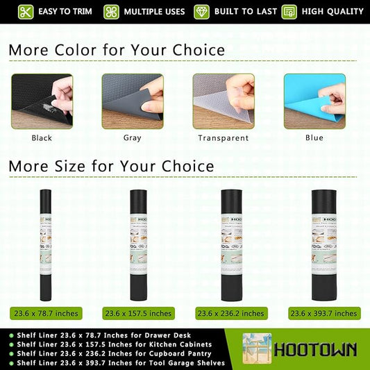 HooTown Shelf Liner Kitchen Cabinet Drawer Mats 23.6 Inch Wide x 6.5 Feet Long, Non Slip EVA Plastic Water Resistant Pad for Bathroom Drawers, Shoe Shelves, Under Sink, Black