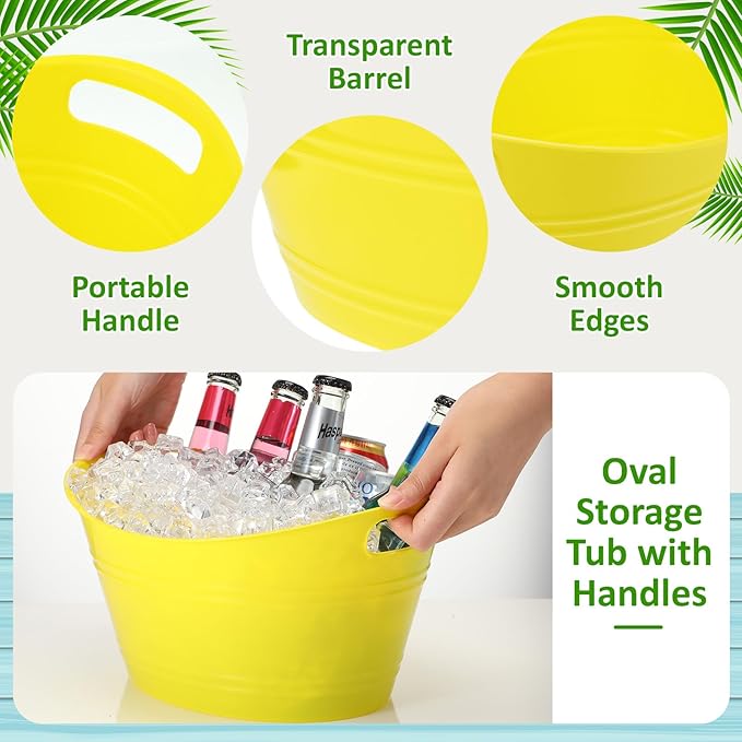 Norme 24 Pcs Oval Storage Tub with Handles, 4.5L Plastic Ice Bucket Wine Beer Champagne Bottle Drink Cooler Tub for Parties Beverage, Storage Basket (Colorful)