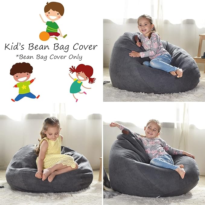 YuppieLife Stuffed Animals Bean Bag Chair Cover Candy-Colored Bean Bag(Just Cover, No Filling)/Large Stuff 'n Sit Organization/Toy Storage Bag/Kids Toys Organizer(27'',Dark Grey)