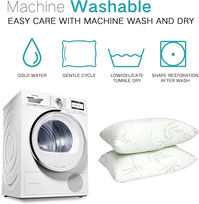 JJDANFILL Rayon Derived from Bamboo Pillow for Sleeping, Shredded Memory Foam Pillow Queen Size Set of 2, Adjustable Cooling Bed Pillow for Side Back Stomach Sleeper with A Washable Cover 20x30