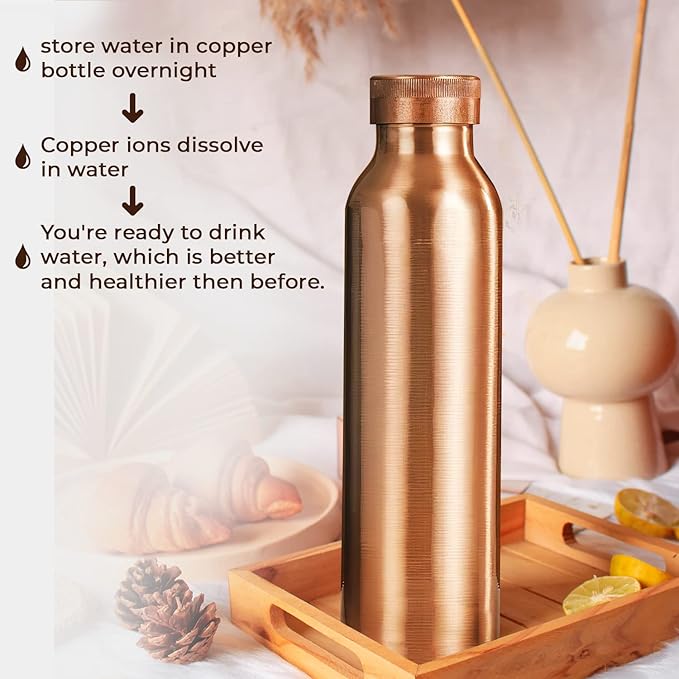 Pure Copper Water Bottle 30 oz 900 ml Leak Proof Ayurvedic 100% Copper Vessel - Drink More Water in Black Copper Bottle for Yoga, Daily Use