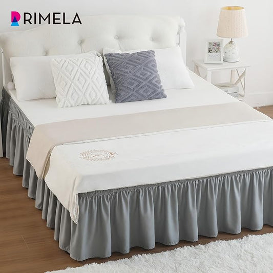 Rimela Grey Bed Skirt Full 12 Inch Drop,Wrap Around Elastic Bed Skirts Full Size Dust Ruffle, Light Gray Bedskirt for Adjustable Bed Base Solid Wrinkle and Fade Resistant Silky Fabric Machine Washable