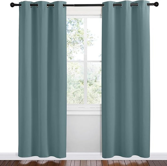 NICETOWN Modern Blackout Curtains Noise Reducing, Greyish Blue, 2 Panels, W42 x L78 -Inch, Thermal Insulated and Privacy Room Darkening Drape Panels for Boy's Guest Room Door Small Short Window