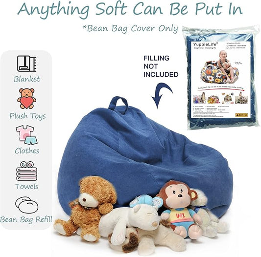 YuppieLife Stuffed Animals Bean Bag Chair Cover Candy-Colored Bean Bag(Just Cover, No Filling)/Large Stuff 'n Sit Organization/Toy Storage Bag/Kids Toys Organizer(27'',Navy Blue