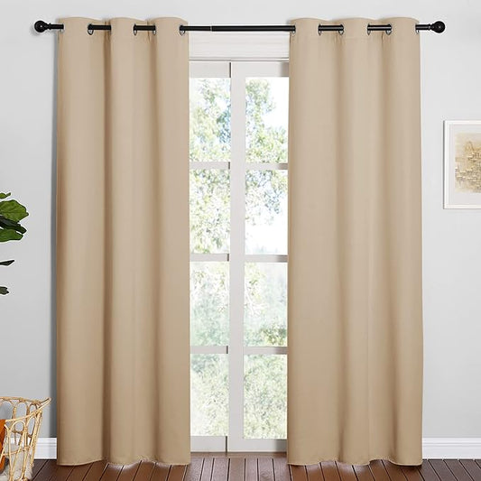 NICETOWN Thermal Insulated Eyelet Top Room Darkening Panels/Curtains/Drapes for Bedroom (2 Panels, W42 x L84 inches, Biscotti Beige)